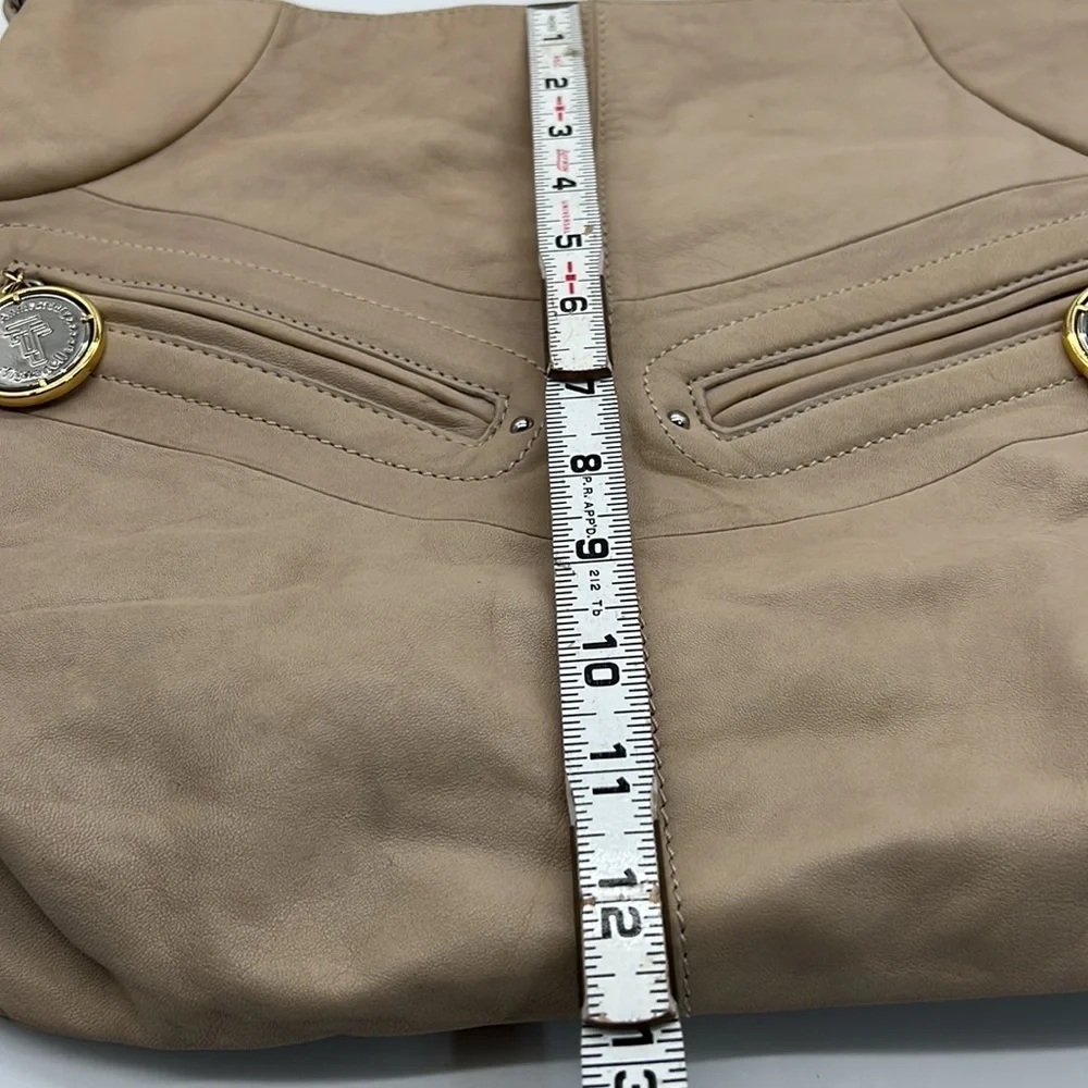 Tignanello Large Beige Leather Hobo Shoulder Bag